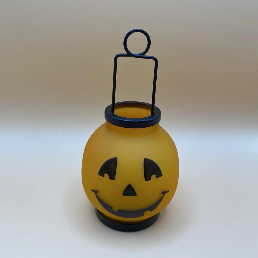 Vintage Hallmark Halloween Hurricane Tealight Candle Holder Glass And Metal